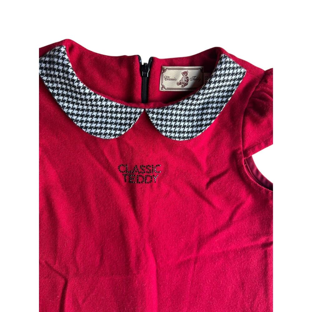 Classic Teddy Red Holiday Fleeced Girls Kids Collared Cap Sleeves Dress Size 6 - Picture 8 of 8